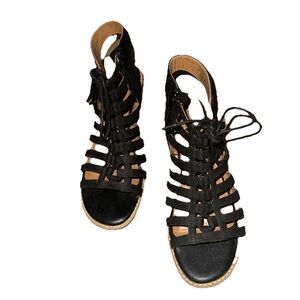Comfortiva Black Strappy Sandals Gladiator Block Heel Lace Zip Up